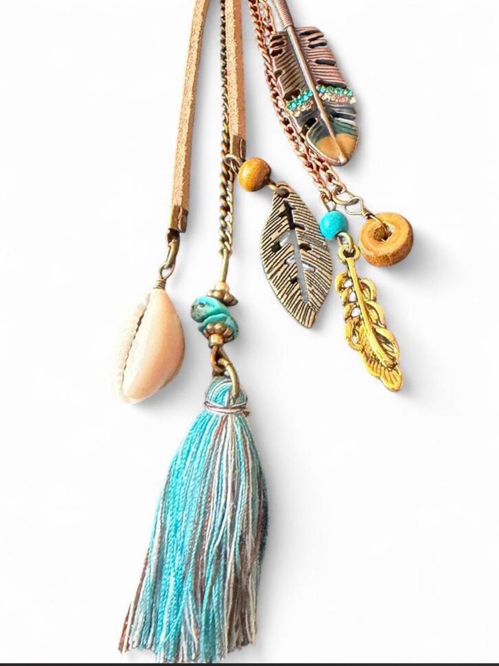 Bohemian Turquoise Tassel and Feather Pendant Necklace - Women Jewelry